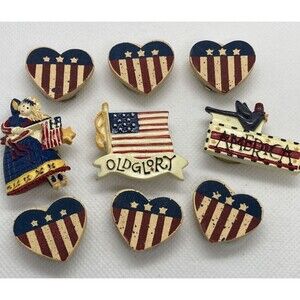 Vintage Lot of 9 American Flag Heart Patriotic Button‎ Covers 80s 90s Style
